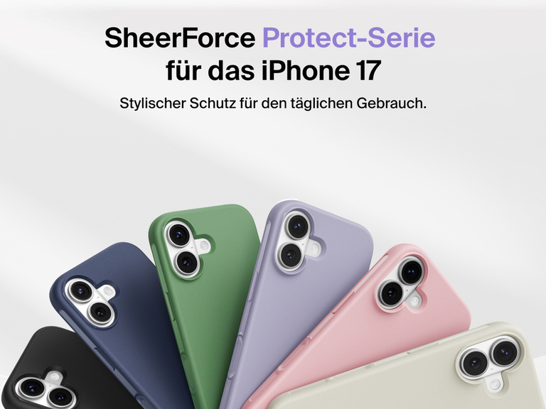 Belkin H&uuml;lle der SheerForce Protect Serie f&uuml;r das iPhone 17, die schlanken aber strapazierf&auml;higen Ger&auml;teschutz f&uuml;r den Alltag bietet.