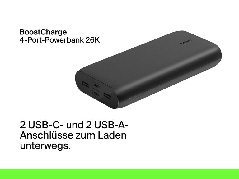 Die Belkin BoostCharge Powerbank 10K mit Display wird in f&uuml;nf Farben gezeigt &ndash; Schwarz, Wei&szlig;, Rosa, Blau und Sandfarben&nbsp;&ndash; mit einem integrierten USB-C-Kabel, einer LED-Akku-Prozentanzeige und einem kompakten Design f&uuml;r das Laden unterwegs.