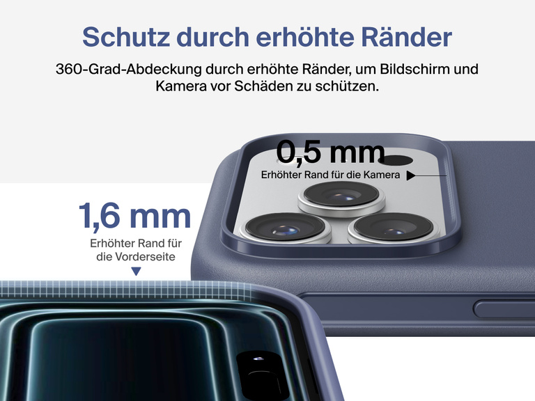 Belkin H&uuml;lle der SheerForce Protect Serie f&uuml;r das iPhone 17 mit erh&ouml;hten R&auml;ndern, die dem Milit&auml;rstandard f&uuml;r Schutz bei Aufprall aus bis zu 4&nbsp;m H&ouml;he entspricht.