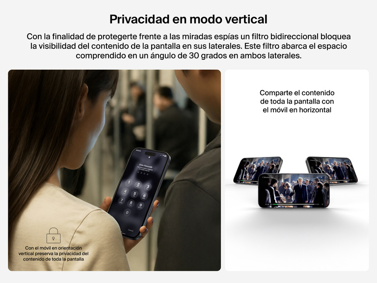 Belkin ScreenForce InvisiGlass Privacy Screen Protector provides 2-way portrait mode privacy with 30-degree side-view blocking.