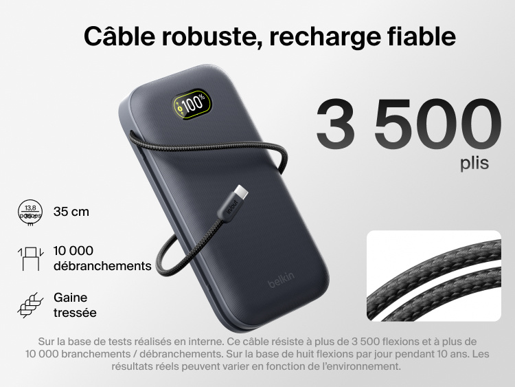 UltraCharge Pro Laptop Power Bank 27K with durable braided USB-C cable designed for 3,500 bend lifespan and reliable high-capacity charging