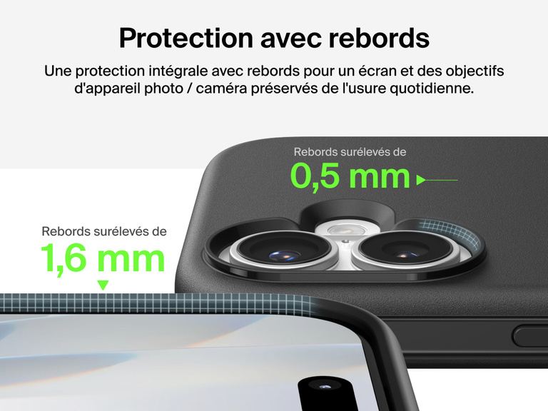 Coque de protection Belkin ScreenForce Protect Series pour iPhone 17 avec rebords et protection anti-impacts de chutes de moins de 4 m.