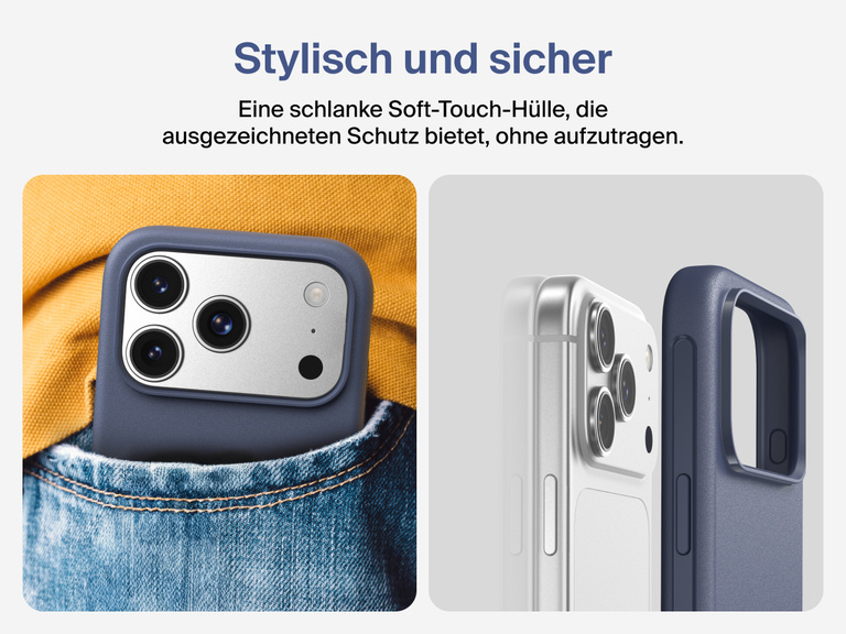 Belkin H&uuml;lle der SheerForce Protect Serie f&uuml;r iPhone 17 mit ber&uuml;hrungsempfindlicher Kamerataste und mehreren Schichten f&uuml;r magnetische Pr&auml;zision und robusten Schutz.
