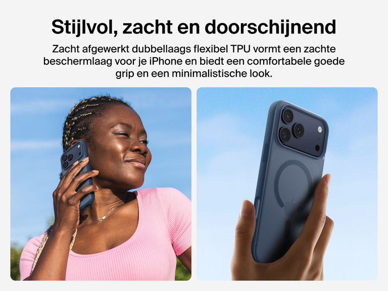 Belkin SheerForce Grip Series Case for iPhone 17 with slim translucent design and soft-touch finish for a comfortable grip.