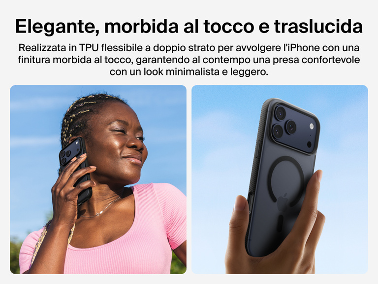 Belkin SheerForce Grip Series Case for iPhone 17 with slim translucent design and soft-touch finish for a comfortable grip.