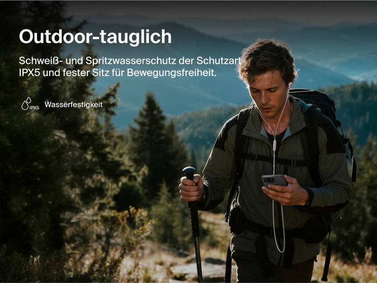 Belkin SoundForm ANC Wired Earbuds with USB-C® feature IPX5 water resistance and a secure fit for outdoor activities and active lifestyles.