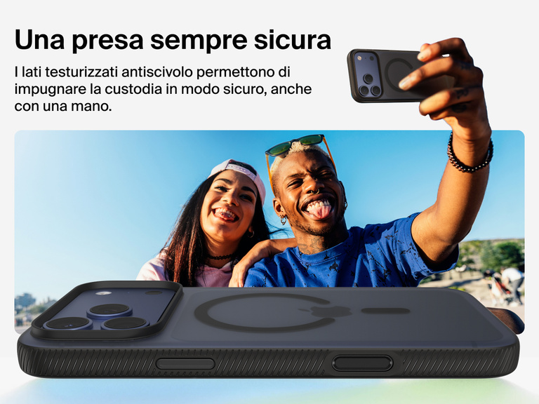 Belkin SheerForce Grip Series Case for iPhone 17 with military-grade drop protection and textured non-slip grip.