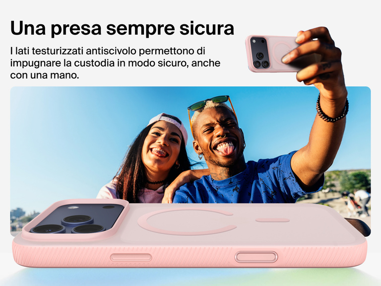 Belkin SheerForce Grip Series Case for iPhone 17 with military-grade drop protection and textured non-slip grip.