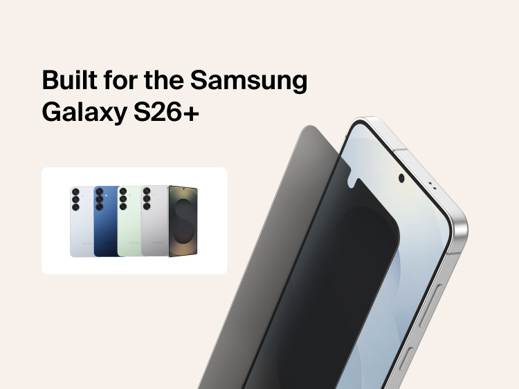 Belkin ScreenForce Titan EcoGuard Privacy Filter Screen Protector precisely designed for Samsung Galaxy S26, shown aligned to the display to help block side views while maintaining touch responsiveness and everyday screen protection.