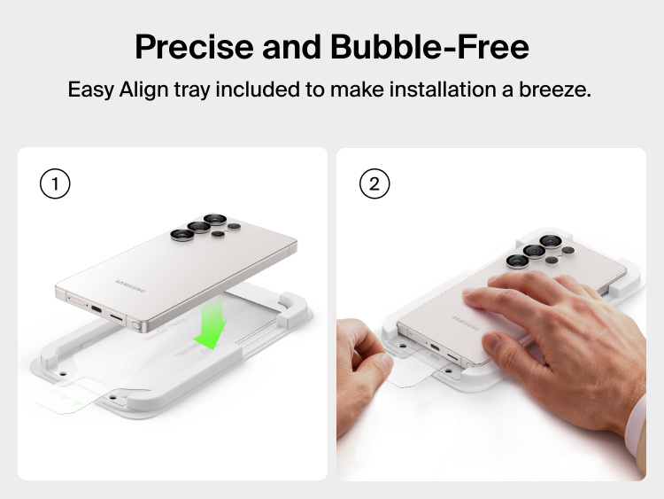 Belkin ScreenForce Titan SmartShield Anti-Reflective Screen Protector for Samsung Galaxy S26 showing Easy Align tray installation for precise, bubble-free application.