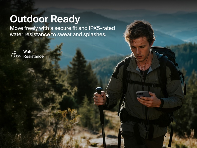 Belkin SoundForm ANC Wired Earbuds with USB-C® feature IPX5 water resistance and a secure fit for outdoor activities and active lifestyles.