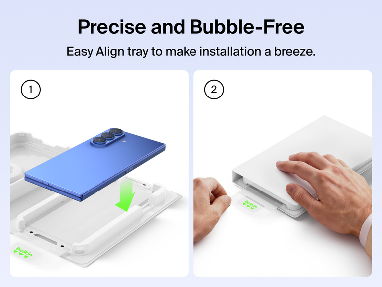 Belkin Titan SmartShield Anti-Reflective Screen Protector for Samsung Galaxy Z 8 includes an Easy Align tray for precise, bubble-free installation.