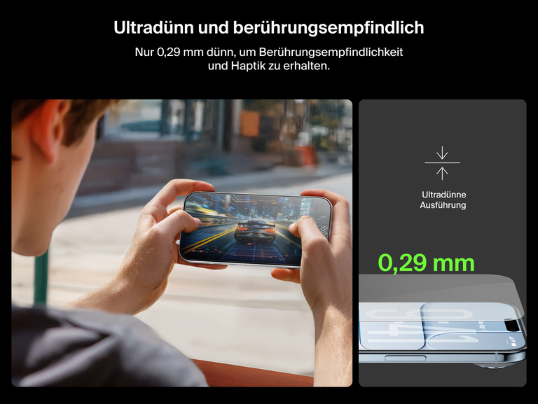 Belkin ScreenForce UltraGlass 2 Screen Protector is ultra-thin at 0.29mm for smooth touch response and a natural screen feel.