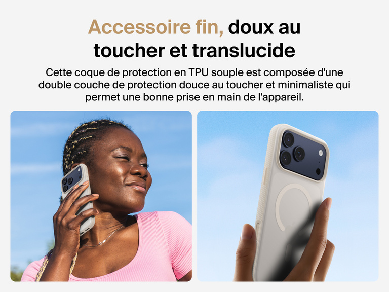 Belkin SheerForce Grip Series Case for iPhone 17 with slim translucent design and soft-touch finish for a comfortable grip.