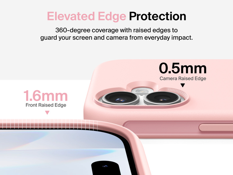 Belkin ScreenForce Protect Series Case for iPhone 17 with raised edges for screen and camera protection, designed for seamless magnetic wireless charging.
