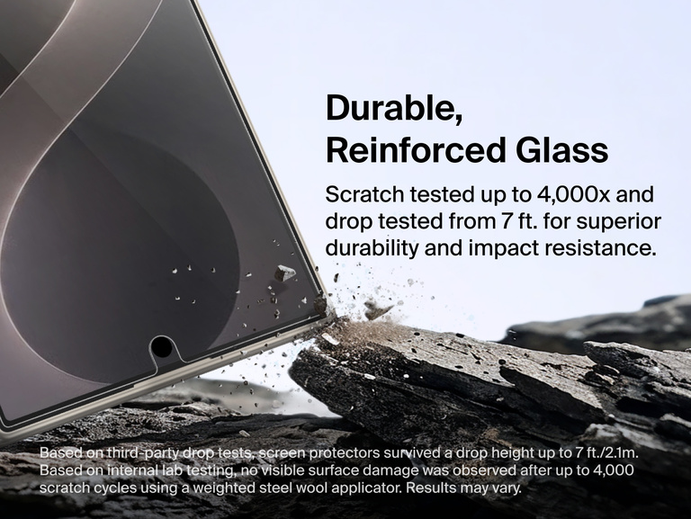 Belkin Titan SmartShield Anti-Reflective Screen Protector for Samsung Galaxy Z 8 with reinforced glass tested up to 4,000 scratch cycles and 7 ft. drop protection.
