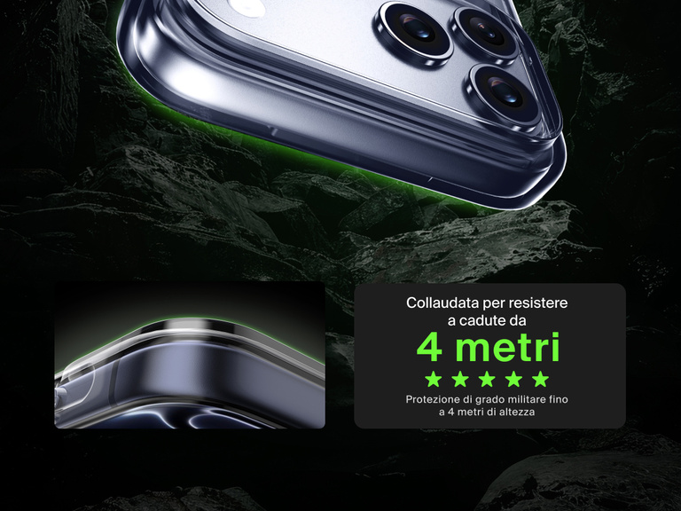 Belkin SheerForce Clear Series Case for iPhone 17 shown with 13-foot drop test and military-grade protection.