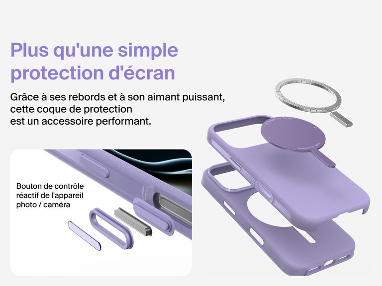 Coque de protection Belkin ScreenForce Protect Series pour iPhone 17 compatible MagSafe et Qi2 pour une fixation magn&eacute;tique s&eacute;curis&eacute;e sur les chargeurs et accessoires.
