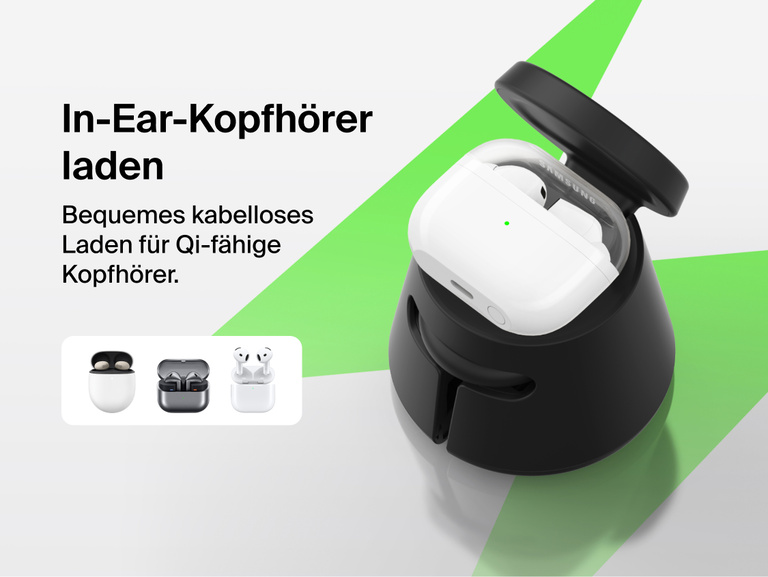 Die Belkin UltraCharge modulare Ladestation mit Qi2&nbsp;25W l&auml;dt Qi-f&auml;hige Earbuds kabellos auf. Das modulare Modell eignet sich als induktives Ladeger&auml;t f&uuml;r den Alltag.
