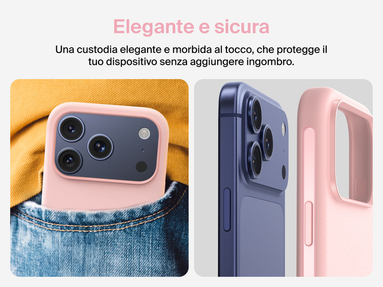 Immagine della custodia Belkin SheerForce Protect Series per iPhone 17 con pulsante touch per la fotocamera e design a strati per garantire un aggancio magnetico ottimale e una protezione durevole.