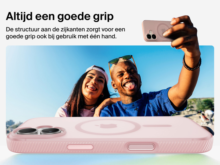 Belkin SheerForce Grip Series Case for iPhone 17 with military-grade drop protection and textured non-slip grip.