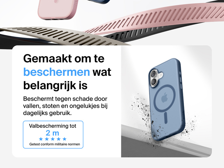 Belkin SheerForce Grip Series Case for iPhone 17 shown with textured grip and impact protection against drops.