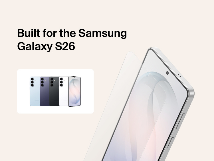 Belkin ScreenForce Titan EcoGuard Red Light Screen Protector built for Samsung Galaxy S26, shown with precision-fit coverage that helps reduce red light exposure while maintaining touch responsiveness and display clarity.