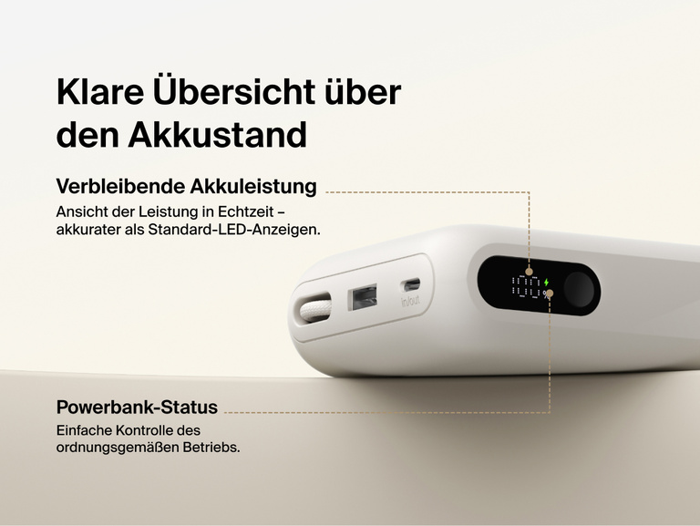 Belkin UltraCharge 20K 45W power bank with digital display showing real-time battery percentage and charging status for accurate power monitoring