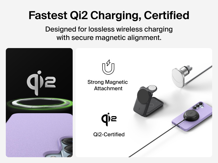 Belkin SheerForce Protect Series Case for Samsung Galaxy S26 supporting Qi2 25W certified wireless charging with strong magnetic alignment for fast, secure power delivery.