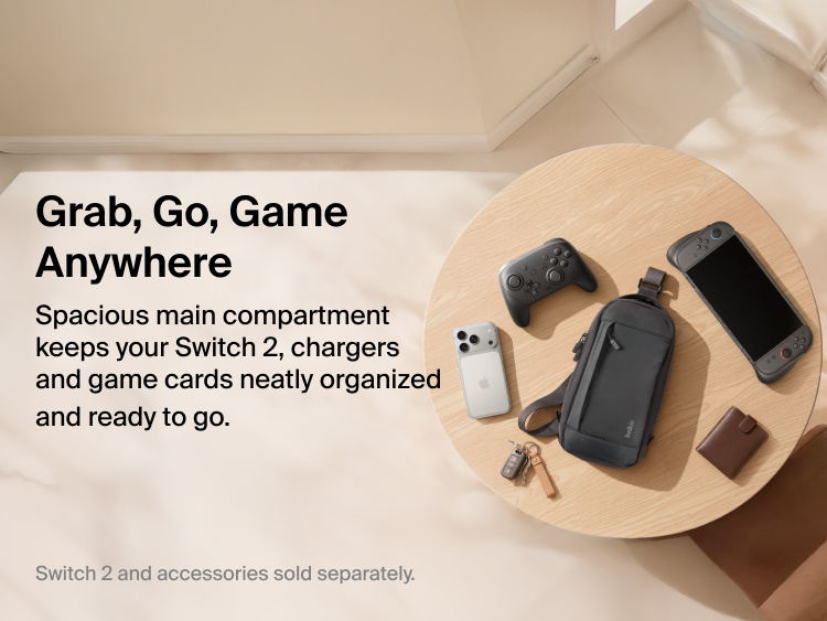 Belkin Gaming Travel Bag for Nintendo Switch 2 keeps your console, accessories, and everyday essentials organized in a spacious main compartment.