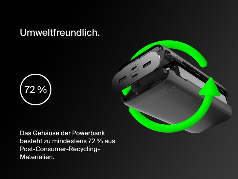 Die Belkin BoostCharge Powerbank 10K mit Display wird als kompatibel mit iPhone, iPad, AirPods, Android-Smartphones wie Galaxy und Pixel sowie anderen USB-C-Ger&auml;ten wie Tablets und Gaming-Konsolen gezeigt.