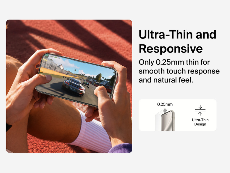 Belkin Titan SmartShield Anti-Reflective Screen Protector for Google Pixel 11 with an ultra-thin 0.25 mm design for responsive touchscreen performance.