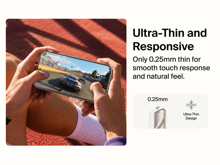 Belkin Titan SmartShield Red Light Screen Protector for Google Pixel 11 with an ultra-thin 0.25 mm design for responsive touchscreen performance.