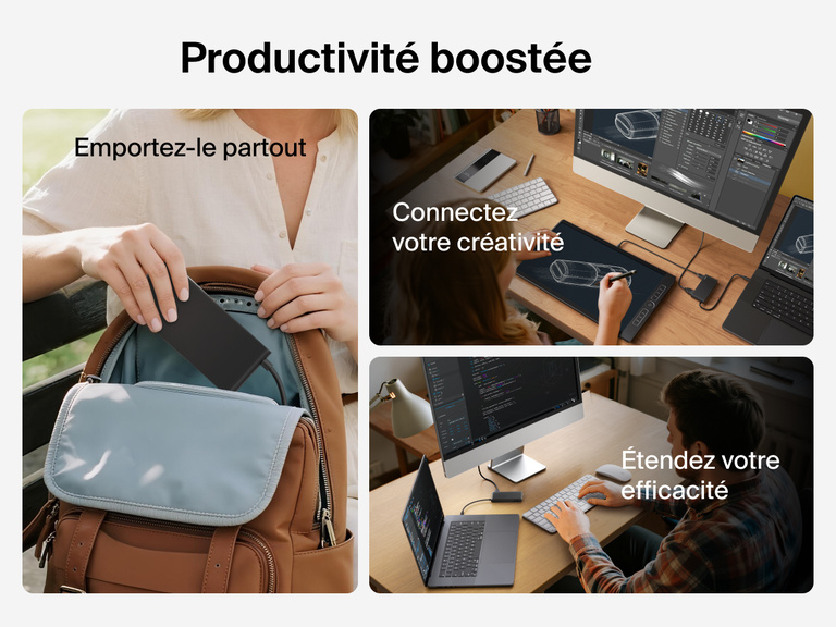 Belkin Connect 7-Port USB-C Hub with Dual USB-C Ports shown for portability, creative workflows, and efficient multitasking across devices.