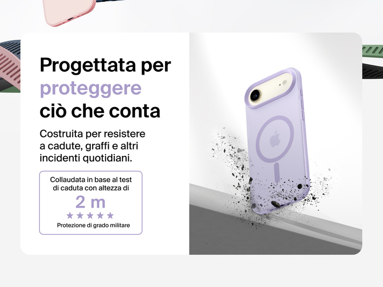 Belkin SheerForce Grip Series Case for iPhone 17 shown with textured grip and impact protection against drops.