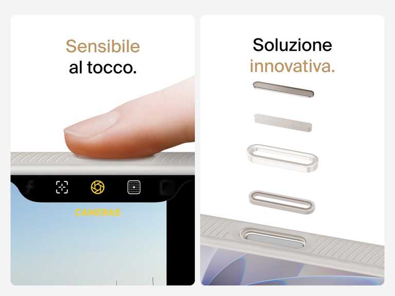 Belkin SheerForce Grip Series Case for iPhone 17 with MagSafe ring, raised edges, and floating tinted buttons for precision protection.