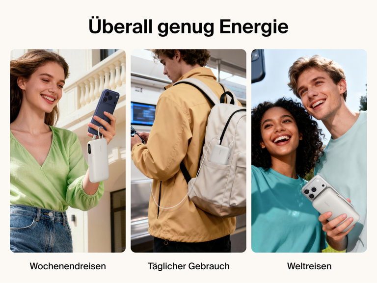 Belkin UltraCharge 20K 45W power bank with integrated cable used for travel and everyday carry, providing portable fast charging for smartphones on the go