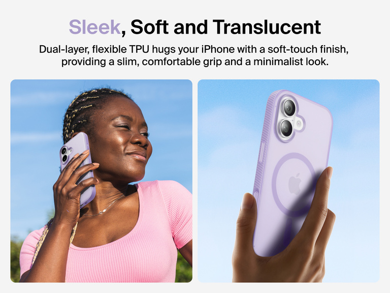 Belkin SheerForce Grip Series Case for iPhone 17 with slim translucent design and soft-touch finish for a comfortable grip.