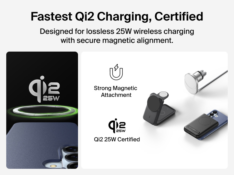 Belkin SheerForce Protect Series Case for Samsung Galaxy S26 supporting Qi2 25W certified wireless charging with strong magnetic alignment for fast, secure power delivery.