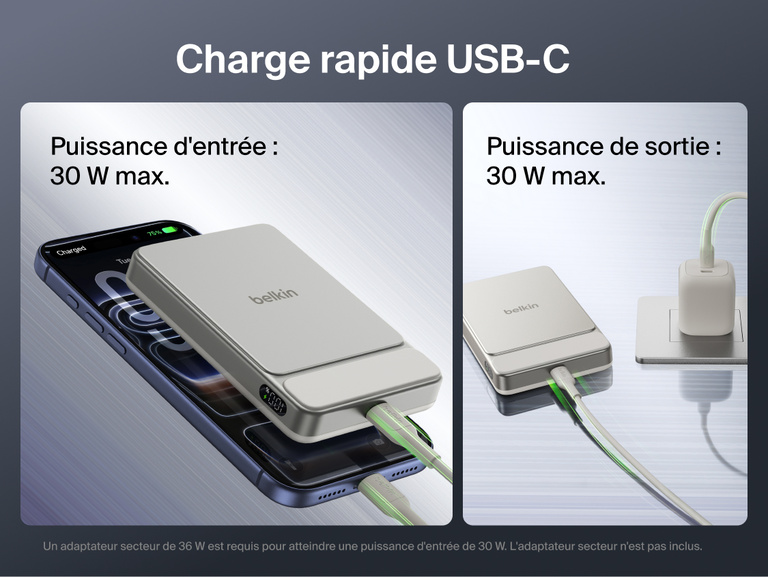 Belkin UltraCharge Slim Magnetic Power Bank 10K showcasing 10,000 mAh capacity, ultra-slim design, and compact size compared to standard portable chargers