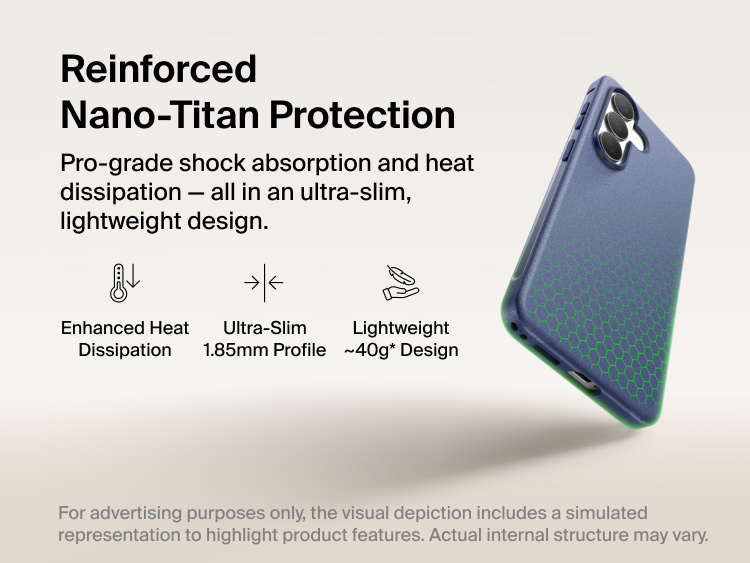 Belkin SheerForce Protect Series Case for Samsung Galaxy S26 featuring reinforced Nano-Titan protection, ultra-slim 1.85 mm profile, lightweight design, and enhanced shock absorption with heat dissipation.