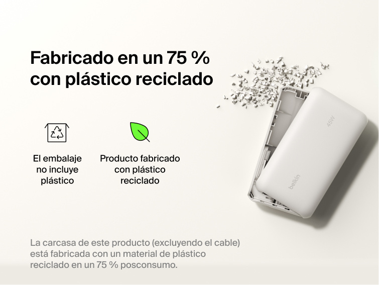 Belkin UltraCharge 10K power bank with integrated USB-C cable and digital display made with 75% recycled plastic and eco-friendly packaging
