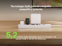 La tecnología GaN incluida en el cargador de pared USB-C doble (65 W) de Belkin Gaming permite un diseño que combina una gran potencia de salida con un tamaño más compacto, hasta 5,2 veces más pequeño que un cargador de pared de 60 W estándar.