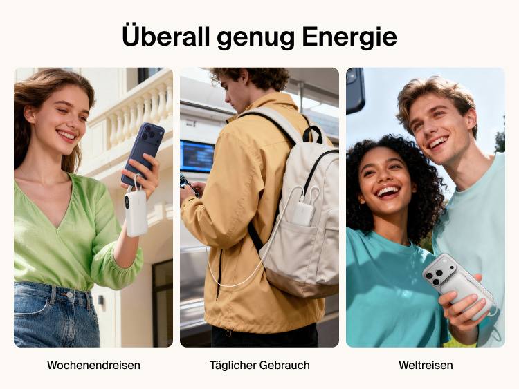 Belkin UltraCharge 10K power bank with integrated USB-C cable and digital display used for portable charging during travel, commuting, and everyday carry