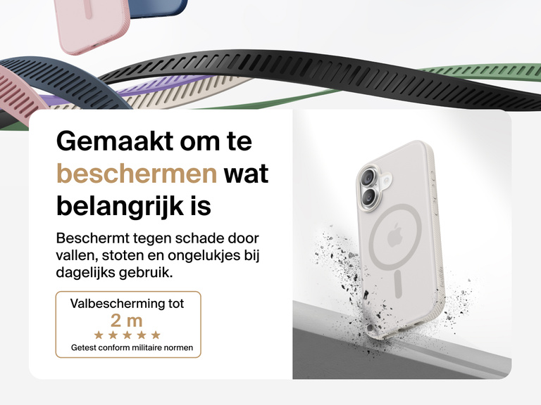 Belkin SheerForce Grip Series Case for iPhone 17 shown with textured grip and impact protection against drops.