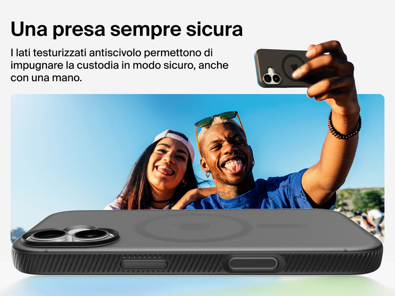 Belkin SheerForce Grip Series Case for iPhone 17 with military-grade drop protection and textured non-slip grip.