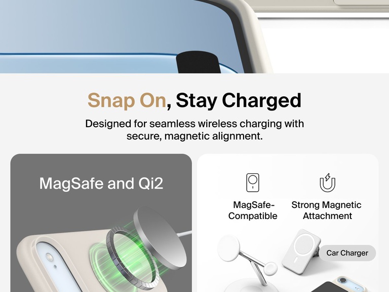 Belkin ScreenForce Protect Series Case for iPhone 17 with raised edges for screen and camera protection, designed for seamless magnetic wireless charging.