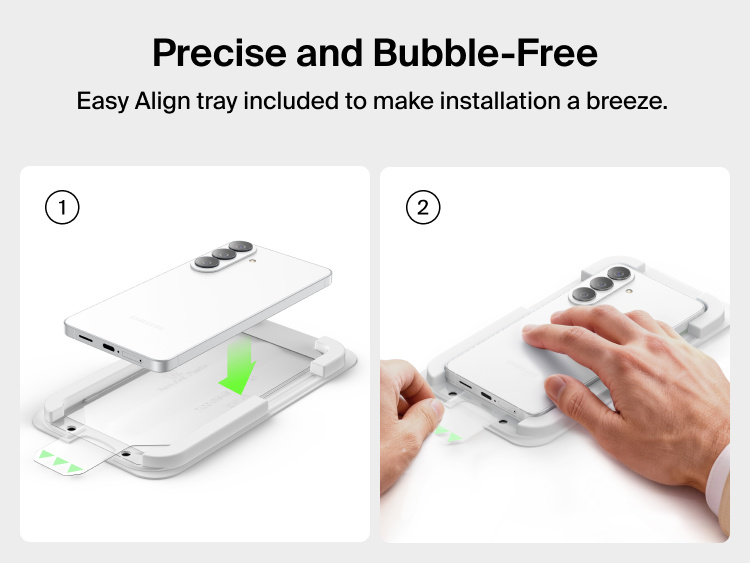 Belkin ScreenForce Titan SmartShield Anti-Reflective Screen Protector for Samsung Galaxy S26 showing Easy Align tray installation for precise, bubble-free application.