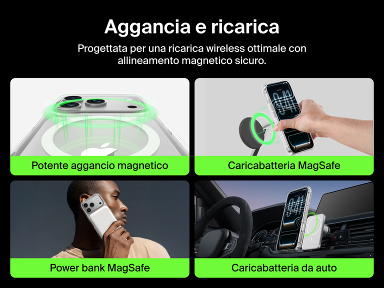 Belkin SheerForce Clear Series Case for iPhone 17 supports MagSafe accessories with strong magnetic attachment for chargers, power banks, and car mounts.