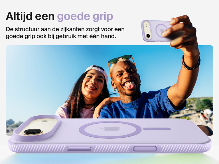 Belkin SheerForce Grip Series Case for iPhone 17 with military-grade drop protection and textured non-slip grip.